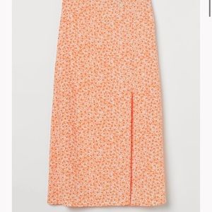 H&M flowy midi orange floral midi skirt with slit